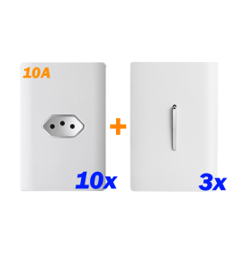 Kit 10 Tomadas 10A + 3 Interruptores Simples 4x2 - Dicompel Novara Branco Cromado